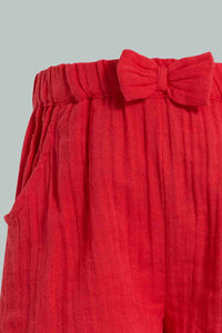 Redtag-Coral-Solid-Wrinkled-Short-Casual-Shorts-Infant-Girls-3 to 24 Months