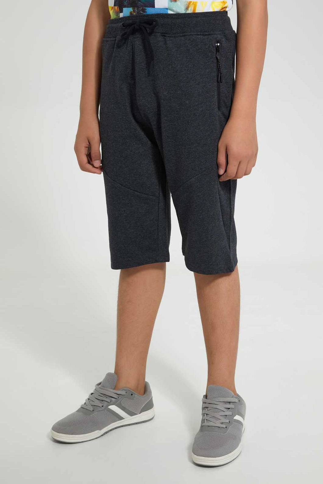 Redtag-Charcoal-Front-Zipper-Active-Short-Active-Shorts-Senior-Boys-9 to 14 Years