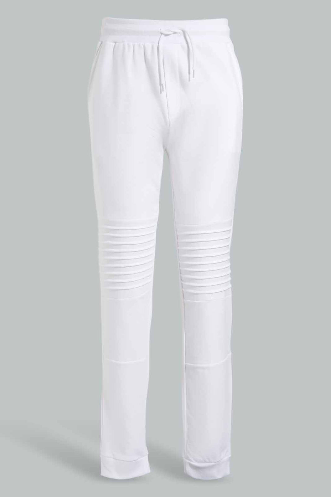 Redtag-White-Biker-Knee-Active-Pant-Joggers-Senior-Boys-9 to 14 Years