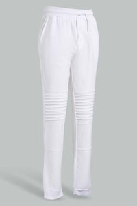 Redtag-White-Biker-Knee-Active-Pant-Joggers-Senior-Boys-9 to 14 Years