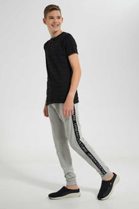 Redtag-Grey-Mel-Side-Tape-Active-Pant-Joggers-Senior-Boys-9 to 14 Years