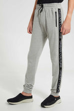 Load image into Gallery viewer, Redtag-Grey-Mel-Side-Tape-Active-Pant-Joggers-Senior-Boys-9 to 14 Years
