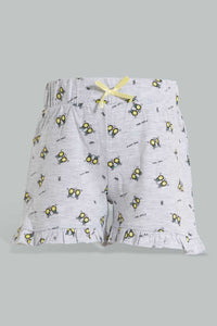 Redtag-Grey-Printed-/-Yellow-Solid-2Pk-Short-Casual-Shorts-Infant-Girls-3 to 24 Months