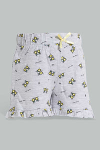 Redtag-Grey-Printed-/-Yellow-Solid-2Pk-Short-Casual-Shorts-Infant-Girls-3 to 24 Months