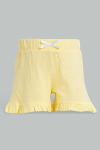 Redtag-Grey-Printed-/-Yellow-Solid-2Pk-Short-Casual-Shorts-Infant-Girls-3 to 24 Months