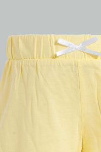 Redtag-Grey-Printed-/-Yellow-Solid-2Pk-Short-Casual-Shorts-Infant-Girls-3 to 24 Months