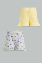 Load image into Gallery viewer, Redtag-Grey-Printed-/-Yellow-Solid-2Pk-Short-Casual-Shorts-Infant-Girls-3 to 24 Months
