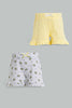 Redtag-Grey-Printed-/-Yellow-Solid-2Pk-Short-Casual-Shorts-Infant-Girls-3 to 24 Months