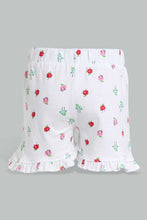 تنزيل الصورة على معرض الصور، Redtag-White-Printed-/-Mint-Solid-2Pk-Short-Casual-Shorts-Infant-Girls-3 to 24 Months
