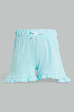 تنزيل الصورة على معرض الصور، Redtag-White-Printed-/-Mint-Solid-2Pk-Short-Casual-Shorts-Infant-Girls-3 to 24 Months
