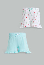 تنزيل الصورة على معرض الصور، Redtag-White-Printed-/-Mint-Solid-2Pk-Short-Casual-Shorts-Infant-Girls-3 to 24 Months
