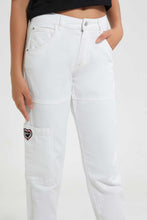 Load image into Gallery viewer, Redtag-White-Utility-Jogger-With-Embroidery-Jeans-Jogger-Fit-Women&#39;s-
