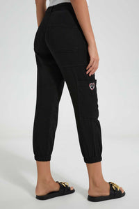 Redtag-Black-Utility-Jogger-With-Embroidery-Jeans-Jogger-Fit-Women's-