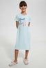 Redtag-Sky-Blue-S/Sleeve-Nightshirt-With-Placement-Print-Nightshirts-Girls-2 to 8 Years