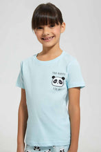 Load image into Gallery viewer, Redtag-Sky-Blue-Printed-S/Sleeve-Pyjama-Sets-Pyjama-Sets-Girls-2 to 8 Years
