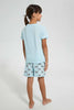 Redtag-Sky-Blue-Printed-S/Sleeve-Pyjama-Sets-Pyjama-Sets-Girls-2 to 8 Years