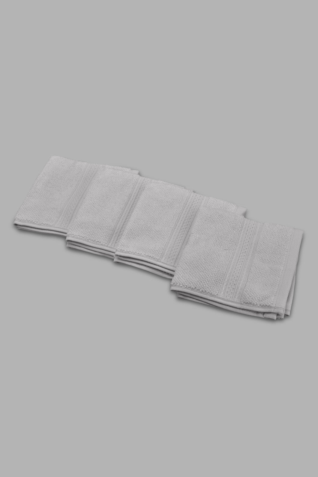 Redtag-Light-Grey-Textured-Cotton-Face-Towel-Set-(4-Piece)-Category:Towels,-Colour:Grey,-Filter:Home-Bathroom,-HMW-BAC-Towels,-New-In,-New-In-HMW-BAC,-Non-Sale,-Section:Homewares,-W22O-Home-Bathroom-