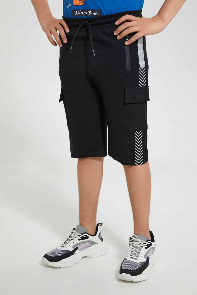 Redtag-Black-Bsr-Cargo-Active-Short-Active-Shorts-Senior-Boys-9 to 14 Years