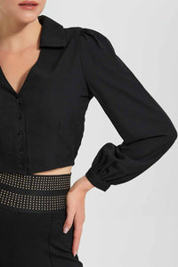 Redtag-Black-Collared-Button-Front-Blouse-Long-Sleeve-Blouses-Women's-