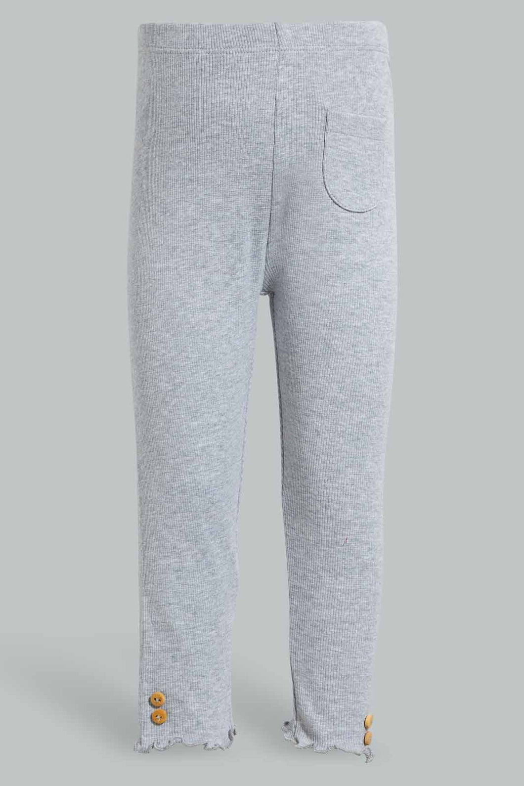 Redtag-Grey-Melange-Solid-Colour-Ribbed-Legging-Leggings-Infant-Girls-3 to 24 Months