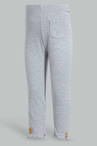 Redtag-Grey-Melange-Solid-Colour-Ribbed-Legging-Leggings-Infant-Girls-3 to 24 Months
