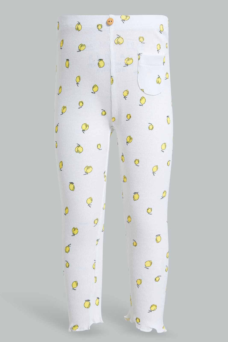 Redtag-White-Base-Lemon-Print-Ribbed-Legging-Leggings-Infant-Girls-3 to 24 Months
