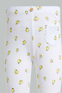 Redtag-White-Base-Lemon-Print-Ribbed-Legging-Leggings-Infant-Girls-3 to 24 Months