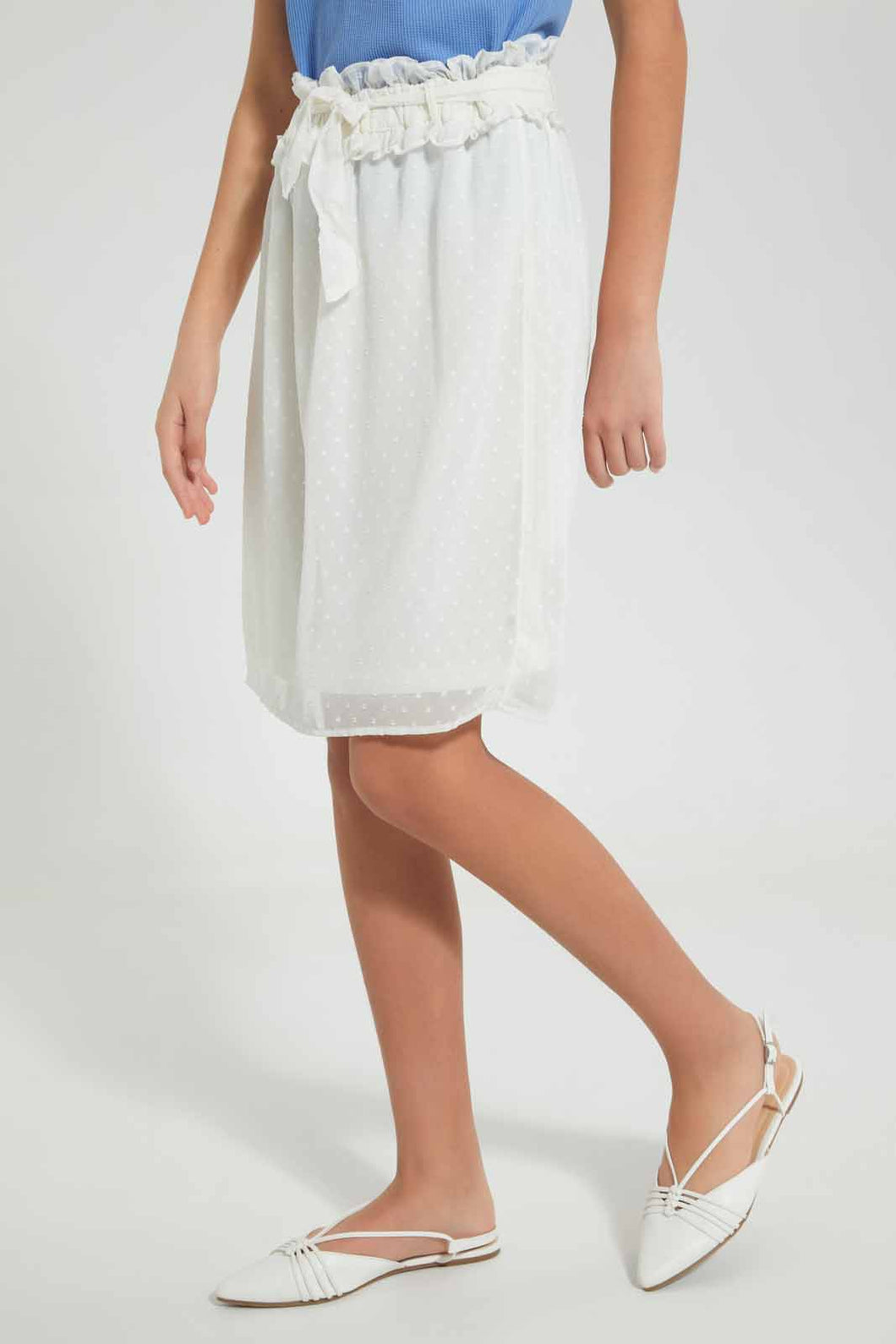 Redtag-White-Dobby-Ruffled-Hem-Skirts-Skirts-Senior-Girls-9 to 14 Years