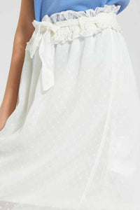 Redtag-White-Dobby-Ruffled-Hem-Skirts-Skirts-Senior-Girls-9 to 14 Years