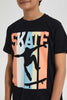 Redtag-Black-Skate-Tee-Graphic-T-Shirts-Senior-Boys-9 to 14 Years