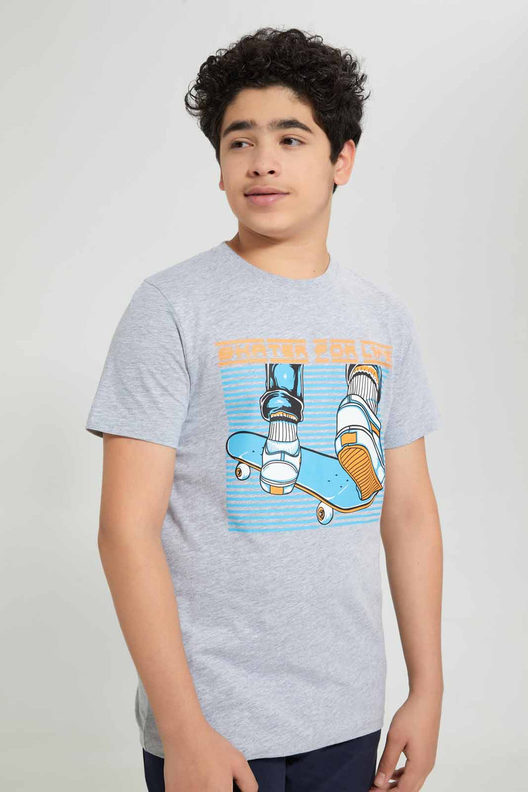Redtag-Grey-Skate-For-Life-Tee-Graphic-T-Shirts-Senior-Boys-9 to 14 Years