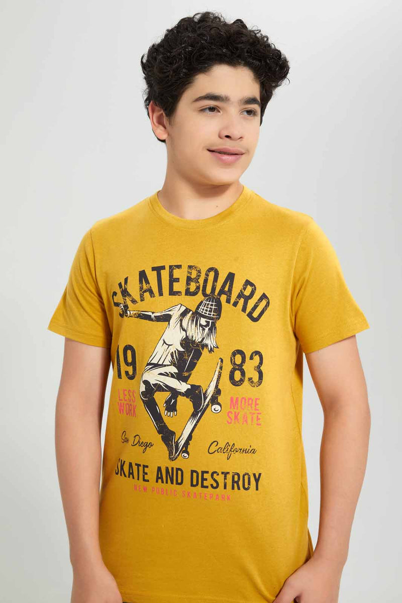 Redtag-Mustard-Skate-1983-Tee-Graphic-T-Shirts-Senior-Boys-9 to 14 Years
