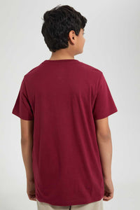 Redtag-Maroon-Surfing-Tee-Graphic-T-Shirts-Senior-Boys-9 to 14 Years