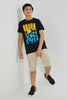Redtag-Black-Surfing-Tee-Graphic-T-Shirts-Senior-Boys-9 to 14 Years