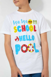 Redtag-White-Bye-Hello-Tee-Graphic-T-Shirts-Senior-Boys-9 to 14 Years