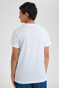 Redtag-White-Bye-Hello-Tee-Graphic-T-Shirts-Senior-Boys-9 to 14 Years