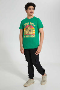 Redtag-Green-Snap-Moment-Tee-Graphic-T-Shirts-Senior-Boys-9 to 14 Years