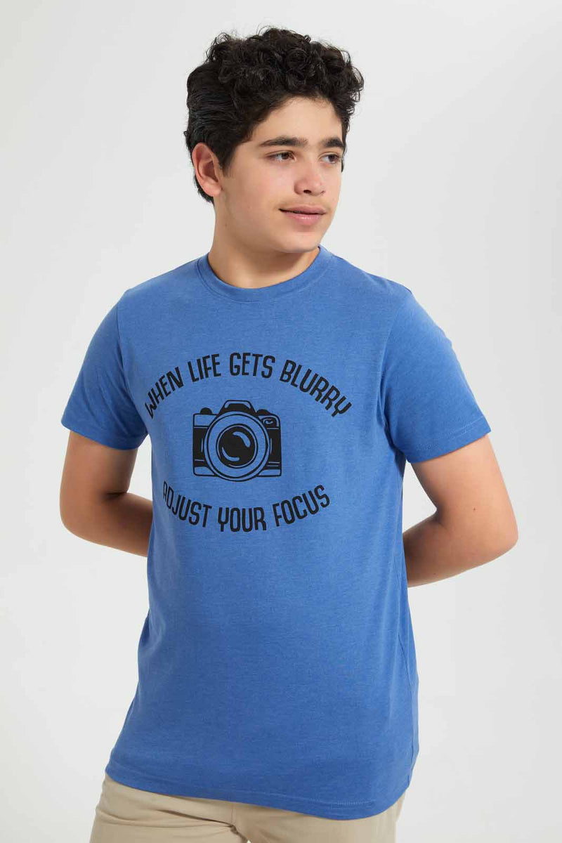 Redtag-Blue-Blurry-Tee-Graphic-T-Shirts-Senior-Boys-9 to 14 Years