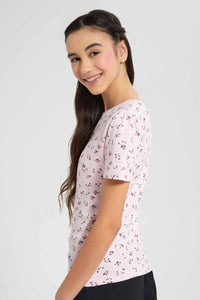 Redtag-Pink/Black-Ditsy-Print-T-Shirt-Category:T-Shirts,-Colour:Assorted,-Filter:Senior-Girls-(9-to-14-Yrs),-GSR-T-Shirts,-New-In,-New-In-GSR,-Non-Sale,-S22D,-Section:Kidswear,-TBL-Senior-Girls-9 to 14 Years