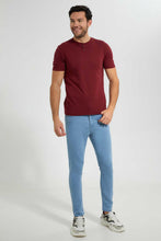 تنزيل الصورة على معرض الصور، Redtag-Burgandy-Henley-T-Shirt-Plain-T-Shirts-Men&#39;s-
