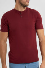 تنزيل الصورة على معرض الصور، Redtag-Burgandy-Henley-T-Shirt-Plain-T-Shirts-Men&#39;s-
