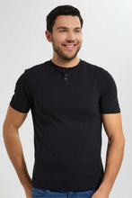 تنزيل الصورة على معرض الصور، Redtag-Black-Henley-T-Shirt-Plain-T-Shirts-Men&#39;s-
