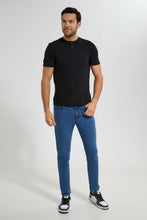 تنزيل الصورة على معرض الصور، Redtag-Black-Henley-T-Shirt-Plain-T-Shirts-Men&#39;s-
