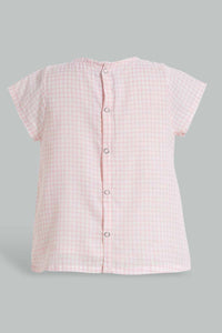 Redtag-Pink-Gingham-Checks-Front-Frills-Blouse-Blouses-Infant-Girls-3 to 24 Months