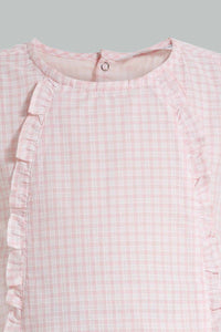 Redtag-Pink-Gingham-Checks-Front-Frills-Blouse-Blouses-Infant-Girls-3 to 24 Months