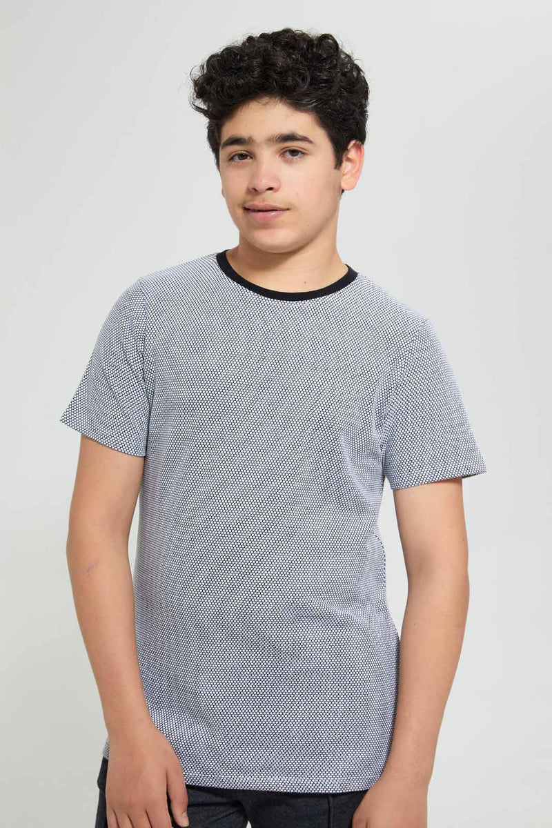 Redtag-Black-Jacquard-Plain-Tee-Plain-T-Shirts-Senior-Boys-9 to 14 Years