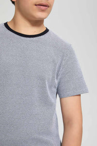 Redtag-Black-Jacquard-Plain-Tee-Plain-T-Shirts-Senior-Boys-9 to 14 Years