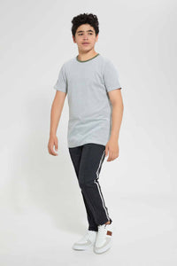 Redtag-Olive-Jacquard-Plain-Tee-Plain-T-Shirts-Senior-Boys-9 to 14 Years
