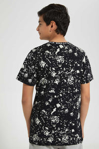 Redtag-Black-Bsr-Splatter-Tiger-Tee-Graphic-T-Shirts-Senior-Boys-9 to 14 Years