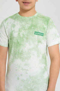 Redtag-Green-Bsr-Tye-Dye-Tee-Embellished-T-Shirts-Senior-Boys-9 to 14 Years